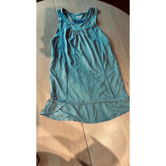 LULULEMON ATHLETICA BLUE ROUGED DRAWCORD RAZORBACK TANK TOP SZ 8 - Picture 2 of 9